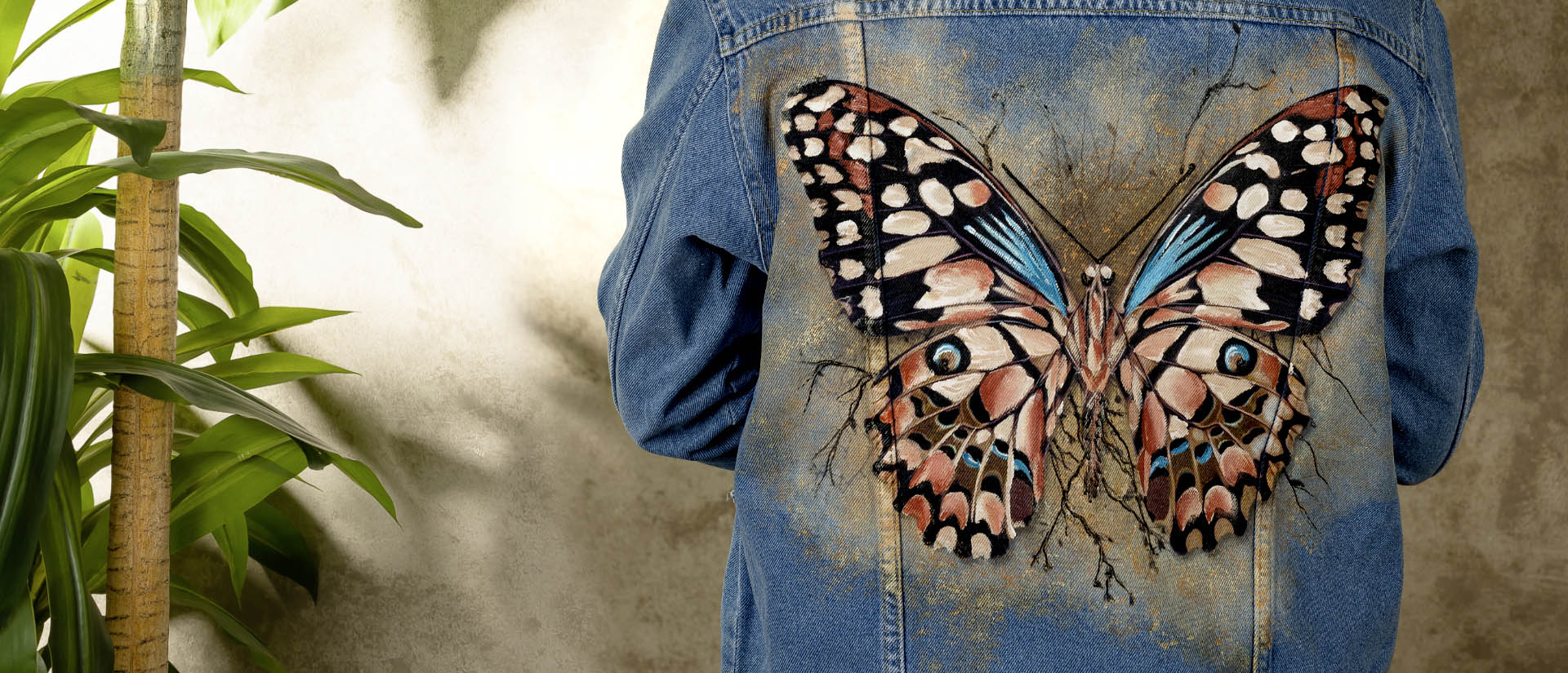 butterfly effect blue handmade painted jean jacket top