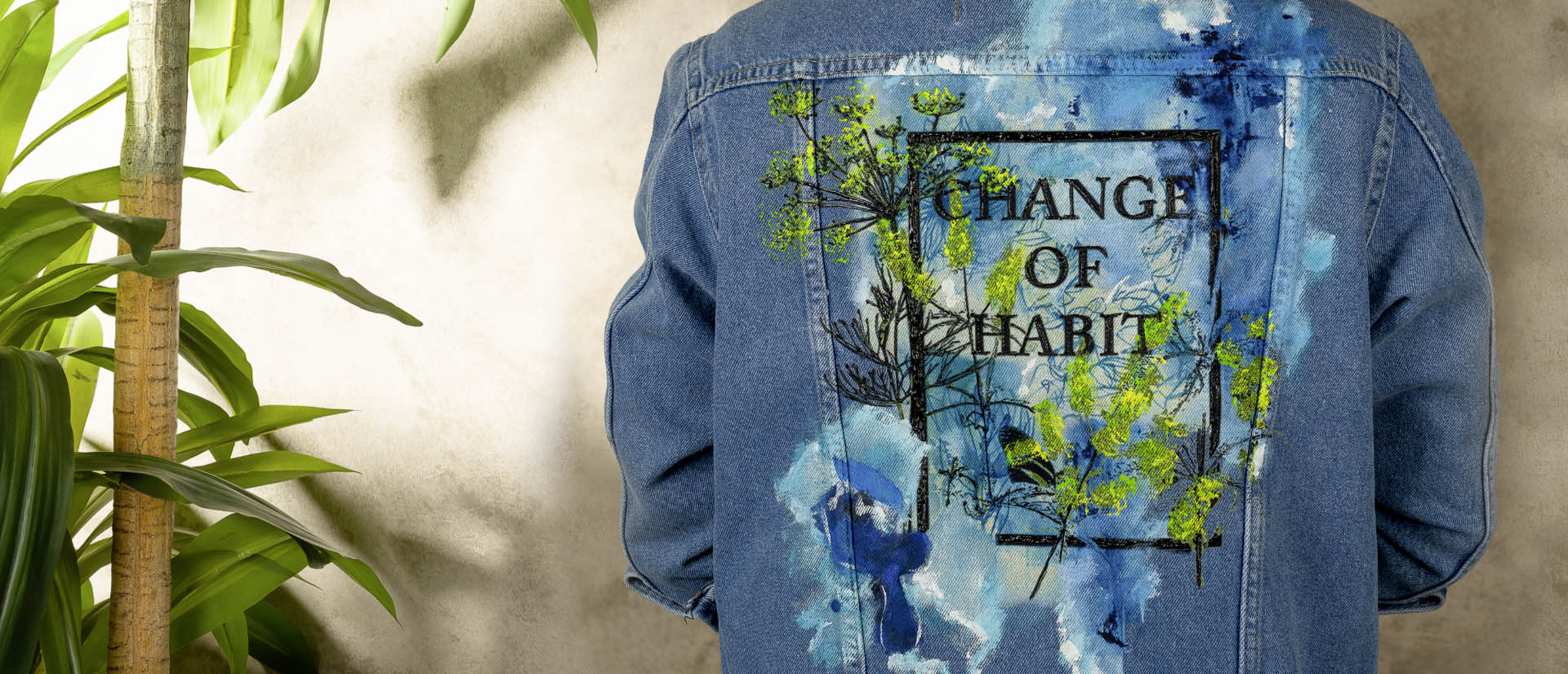 change of habit blue handmade painted jean jacket top