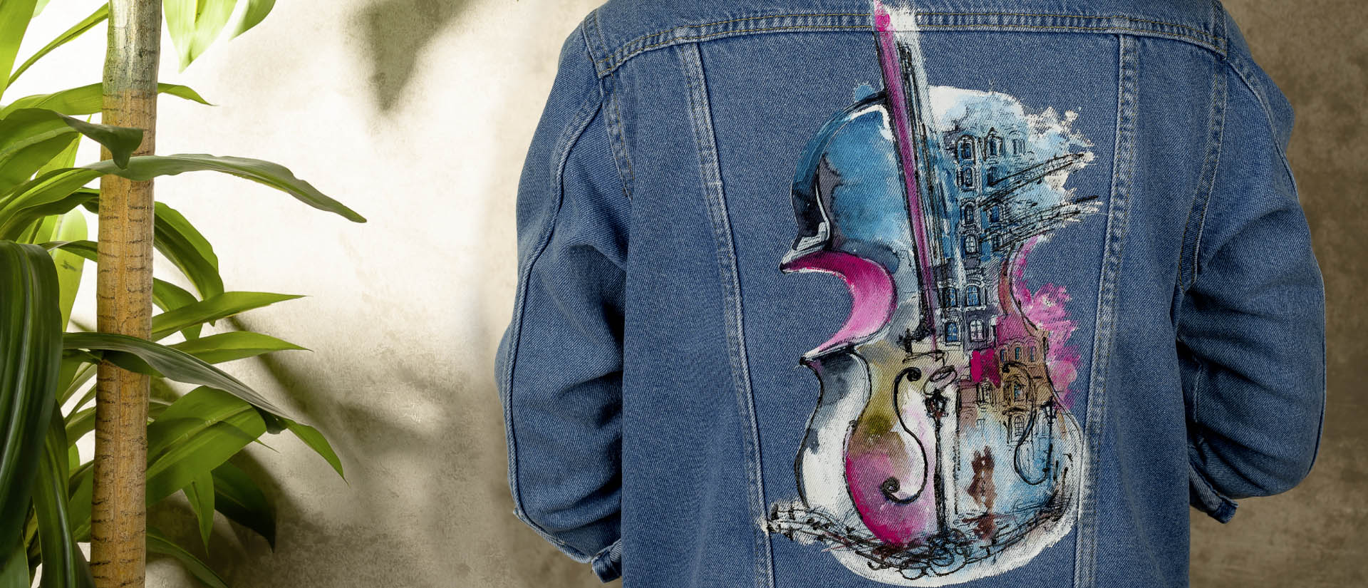 city of violin blue handmade painted jean jacket top