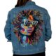 curly beauty blue handmade painted jean jacket product