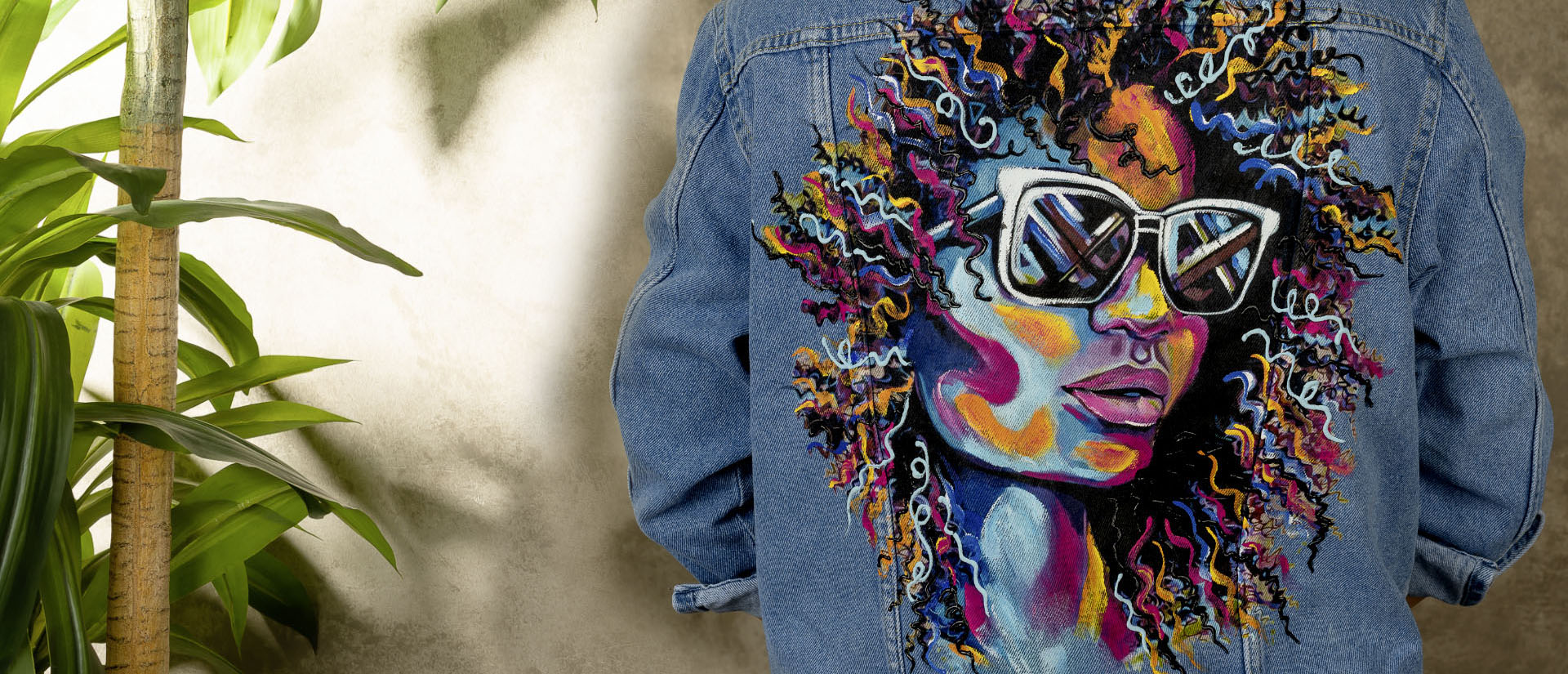 curly beauty blue handmade painted jean jacket top