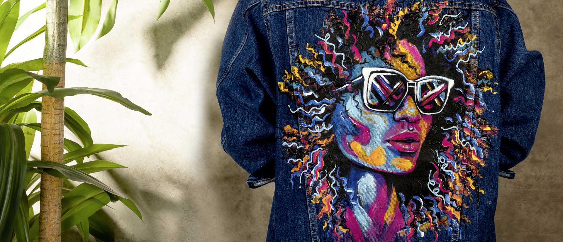 curly beauty dark blue handmade painted jean jacket top