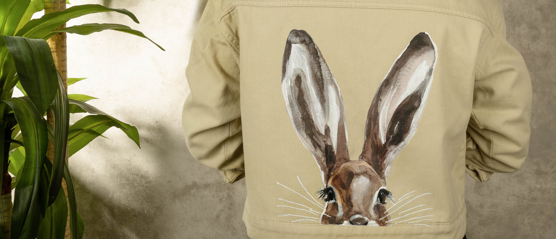 inky bunny beige handmade painted jean jacket top