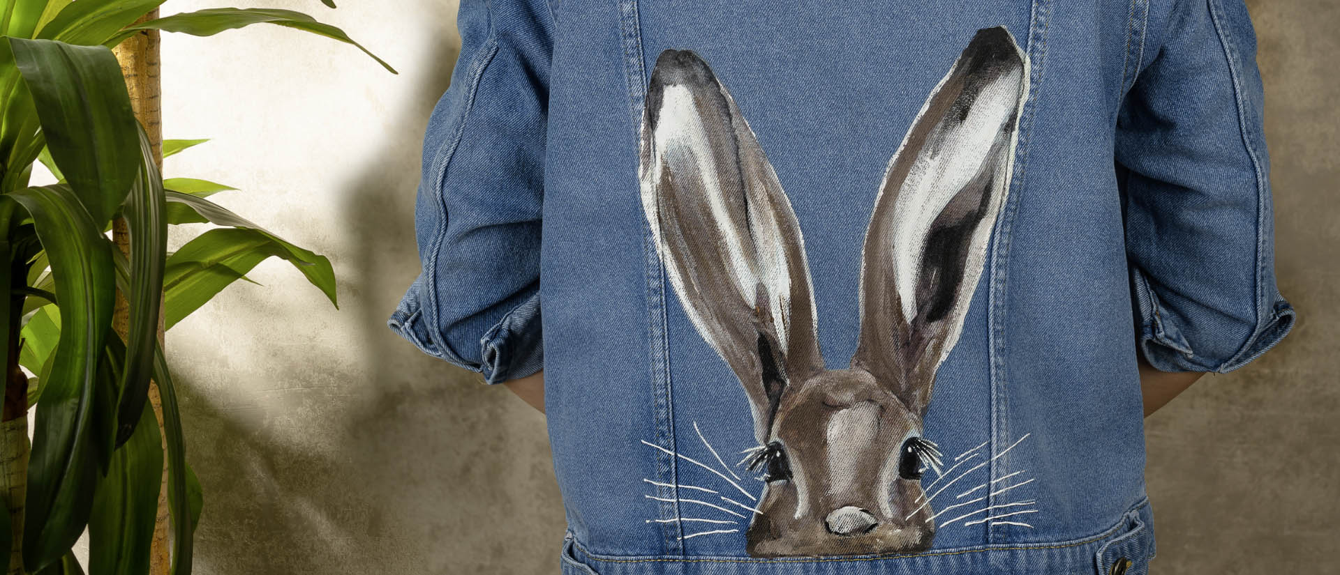 inky bunny blue handmade painted jean jacket top