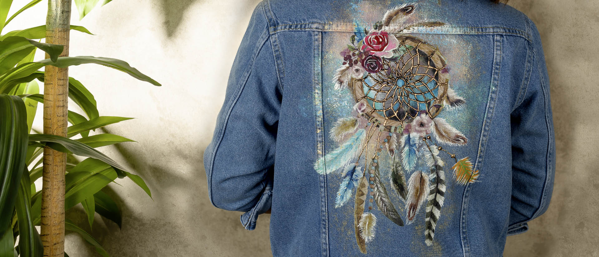 magical dreamcatcher blue handmade painted jean jacket top