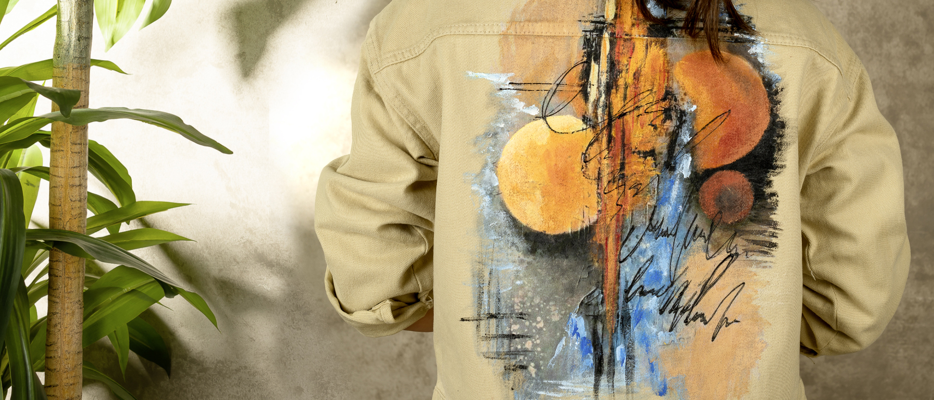 mysterious universe beige handmade painted jean jacket top