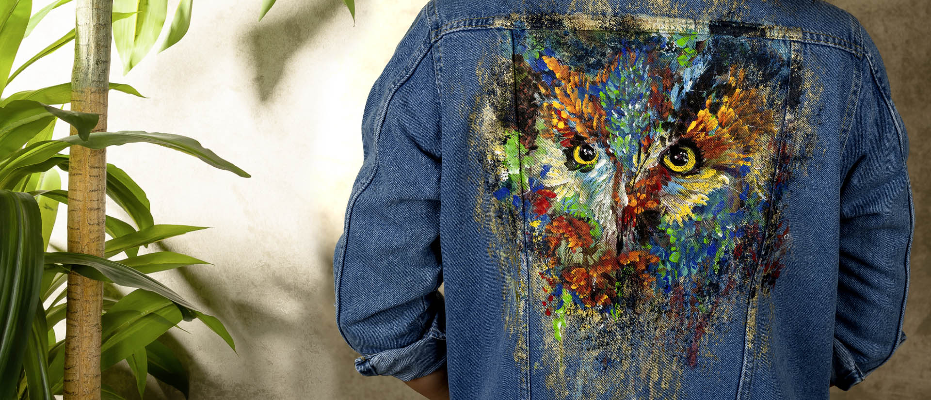 rainbowl blue handmade painted jean jacket top