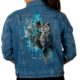 silent owl blue handmade painted jean jacket product